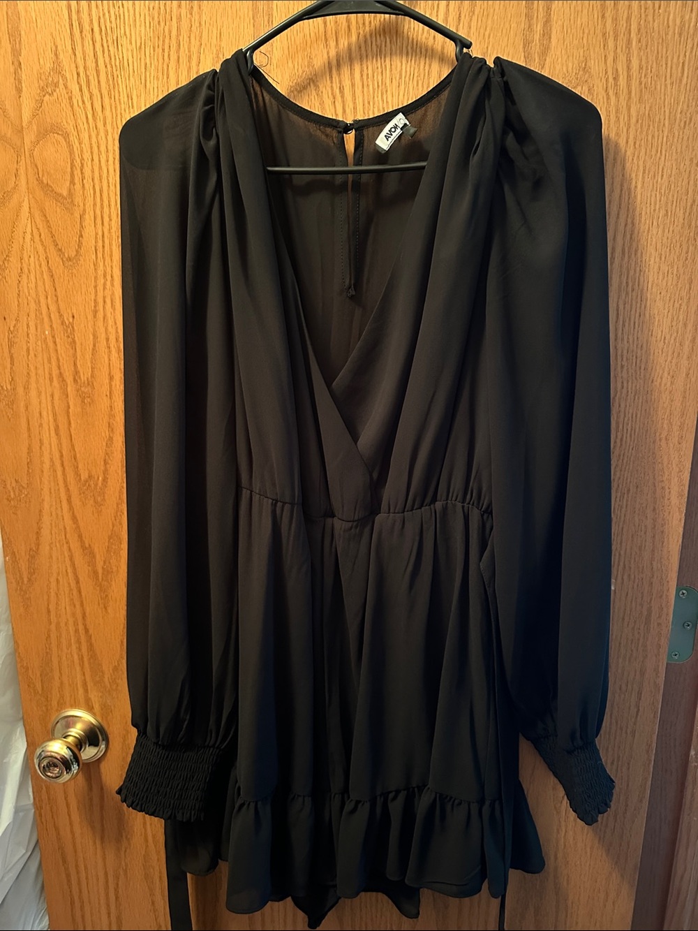 Black Long-Sleeve V-Neck Ruffle romper